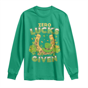 Funny St Patricks Day Long Sleeve Shirt Zero Lucks Given Irish Shamrock TS02 Irish Green Print Your Wear