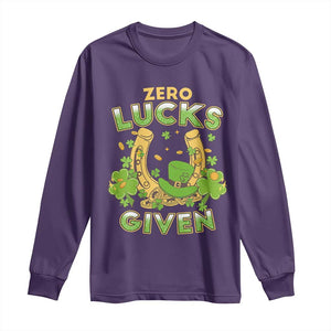 Funny St Patricks Day Long Sleeve Shirt Zero Lucks Given Irish Shamrock TS02 Purple Print Your Wear