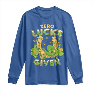 Funny St Patricks Day Long Sleeve Shirt Zero Lucks Given Irish Shamrock TS02 Royal Blue Print Your Wear