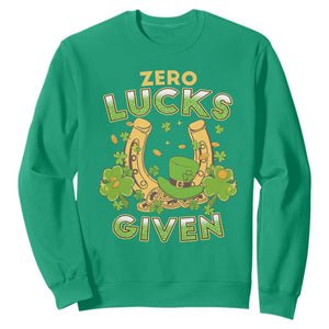 Funny St Patricks Day Sweatshirt Zero Lucks Given Irish Shamrock TS02 Irish Green Print Your Wear