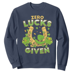 Funny St Patricks Day Sweatshirt Zero Lucks Given Irish Shamrock TS02 Navy Print Your Wear