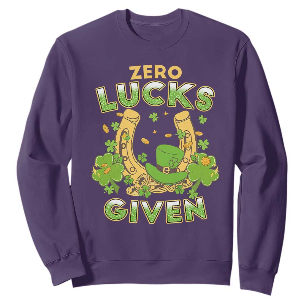 Funny St Patricks Day Sweatshirt Zero Lucks Given Irish Shamrock TS02 Purple Print Your Wear