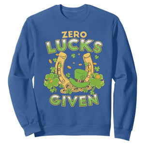 Funny St Patricks Day Sweatshirt Zero Lucks Given Irish Shamrock TS02 Royal Blue Print Your Wear