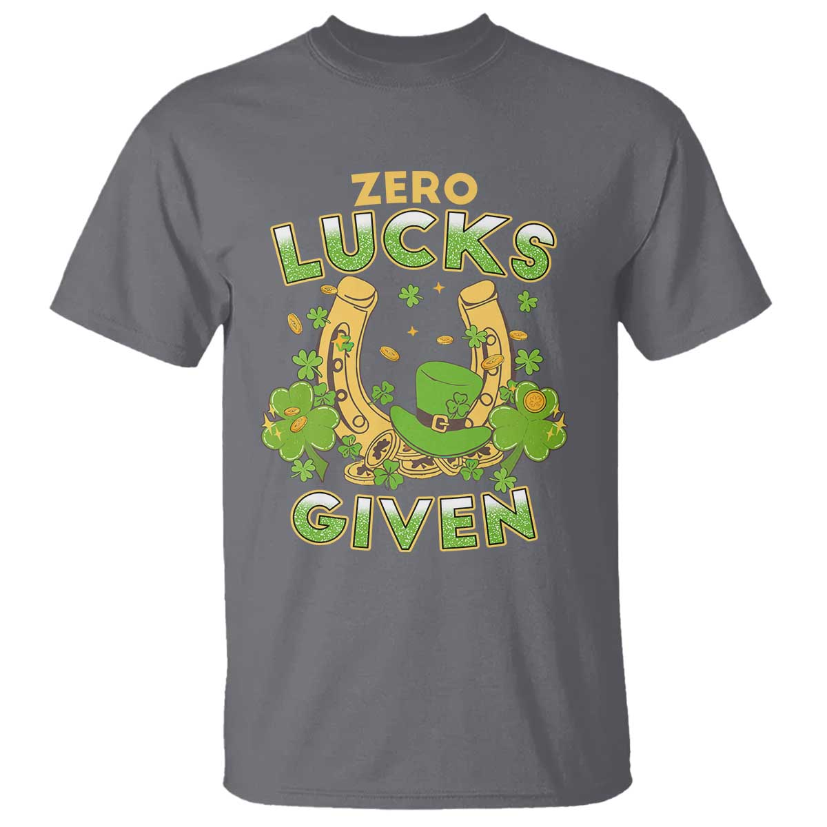Funny St Patricks Day T Shirt Zero Lucks Given Irish Shamrock TS02 Charcoal Print Your Wear