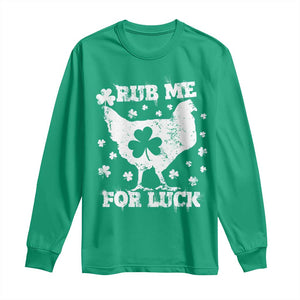 Funny St Patricks Day Long Sleeve Shirt Rub Me For Luck Shamrock Irish Cock Chicken TS02 Irish Green Print Your Wear