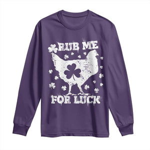 Funny St Patricks Day Long Sleeve Shirt Rub Me For Luck Shamrock Irish Cock Chicken TS02 Purple Print Your Wear