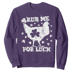 Funny St Patricks Day Sweatshirt Rub Me For Luck Shamrock Irish Cock Chicken TS02 Purple Print Your Wear