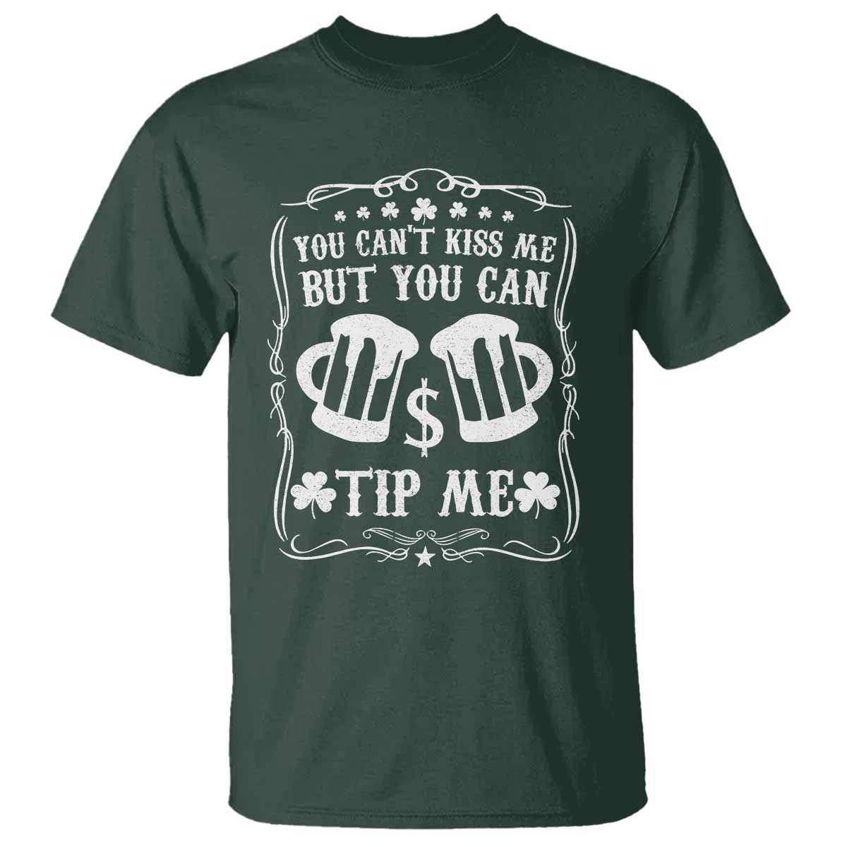 Funny St Patricks Day T Shirt Lucky Shamrock Waitress Bartender Waiter TS02 Dark Forest Green Print Your Wear
