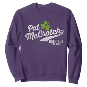 Funny St. Patricks Day Sweatshirt Pat McCrotch Irish Adult Humor White TS02 Purple Printyourwear