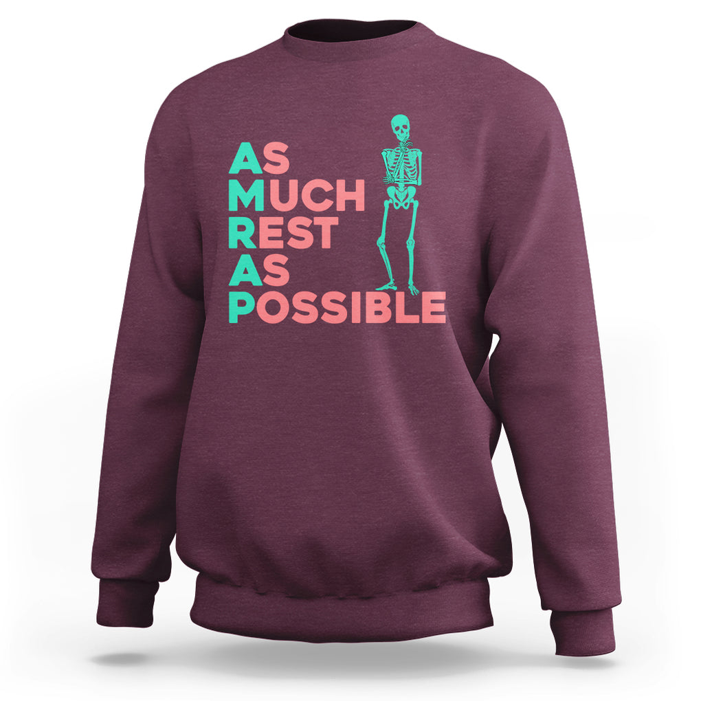 Workout Skeleton Sweatshirt As Much Rest As Possible AMRAP Lazy Skeleton Funny Gym Quotes TS02 Maroon Printyourwear