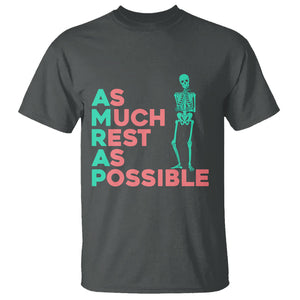 Workout Skeleton T Shirt As Much Rest As Possible AMRAP Lazy Skeleton Funny Gym Quotes TS02 Dark Heather Printyourwear