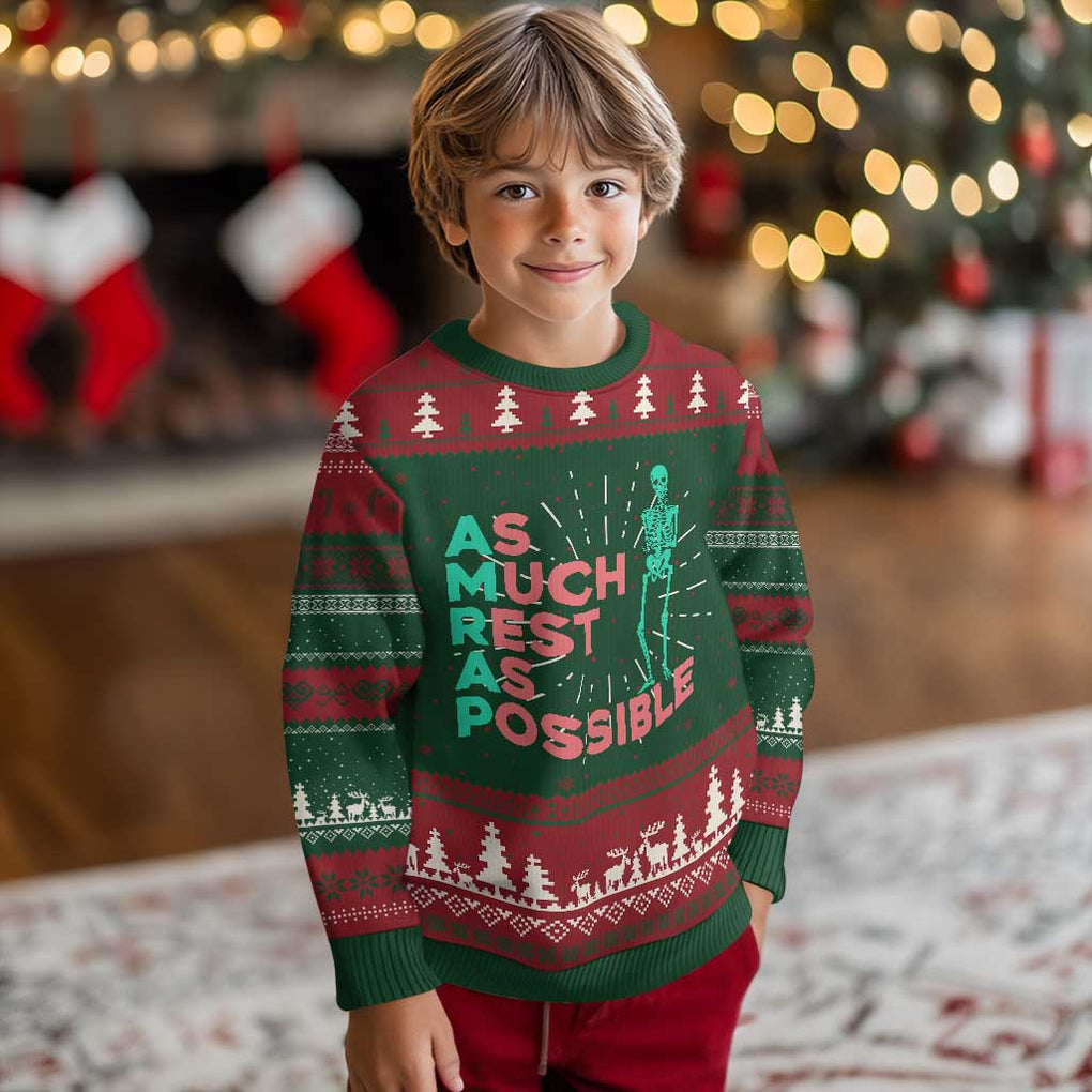 Workout Skeleton Ugly Christmas Sweater As Much Rest As Possible AMRAP Lazy Skeleton Funny Gym Quotes TS02 Christmas Print Your Wear