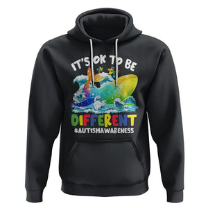 Whale Autism Awareness Hoodie It's Ok To Be Different Support Squad Mental Health TS02 Black Printyourwear