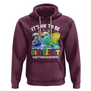 Whale Autism Awareness Hoodie It's Ok To Be Different Support Squad Mental Health TS02 Maroon Printyourwear