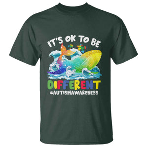 Whale Autism Awareness T Shirt It's Ok To Be Different Support Squad Mental Health TS02 Dark Forest Green Printyourwear