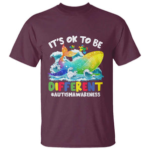 Whale Autism Awareness T Shirt It's Ok To Be Different Support Squad Mental Health TS02 Maroon Printyourwear