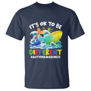 Whale Autism Awareness T Shirt It's Ok To Be Different Support Squad Mental Health TS02 Navy Printyourwear