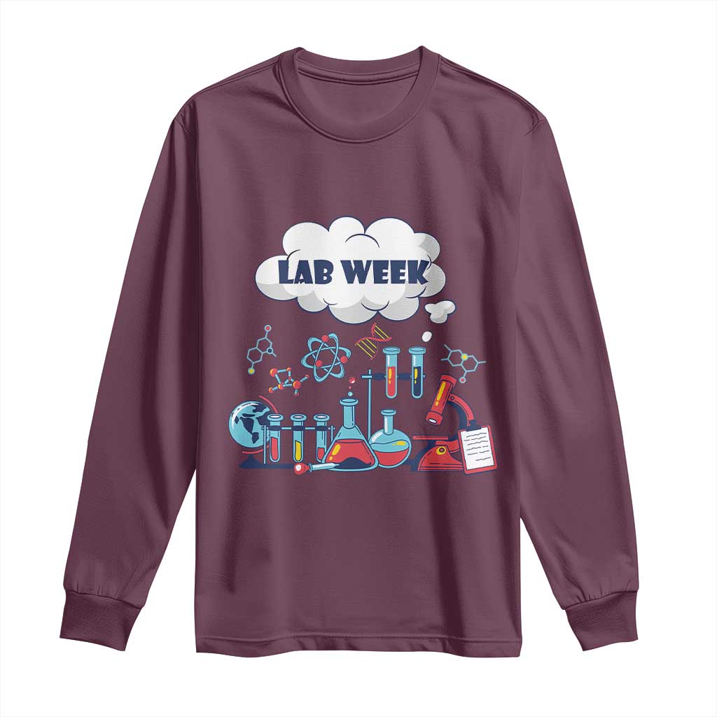 Lab Week Long Sleeve Shirt Medical Laboratory Science Lab Experiments TS02 Maroon Print Your Wear