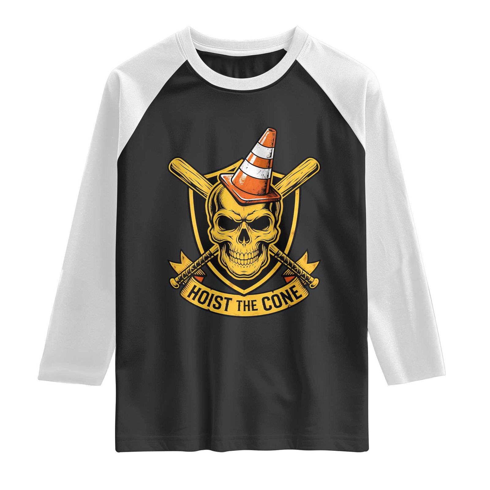 Funny Hoist The Cone Skull Raglan Shirt IYKYK Meme Gritty Victory Celebration Sports Fan TS02 Black White Print Your Wear