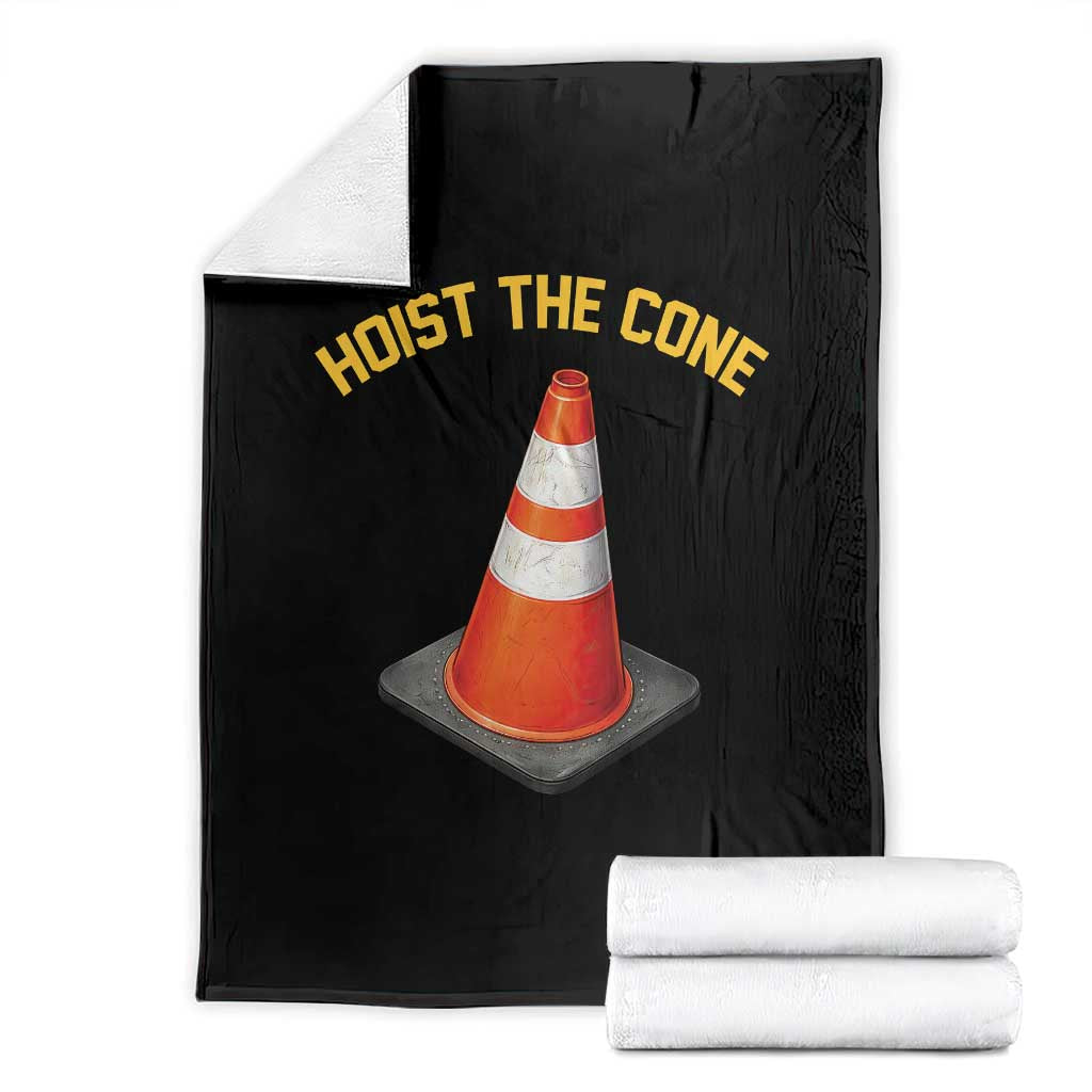 Vintage Hoist The Cone Victory Graphic Throw Blanket Funny Baseball Fan Pride Celebration IYKYK Meme TS02 Black Print Your Wear