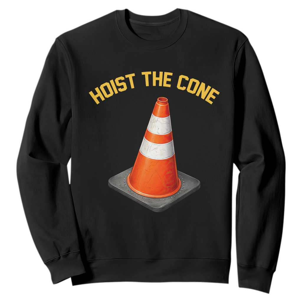 Vintage Hoist The Cone Victory Graphic Sweatshirt Funny Baseball Fan Pride Celebration IYKYK Meme TS02 Black Print Your Wear