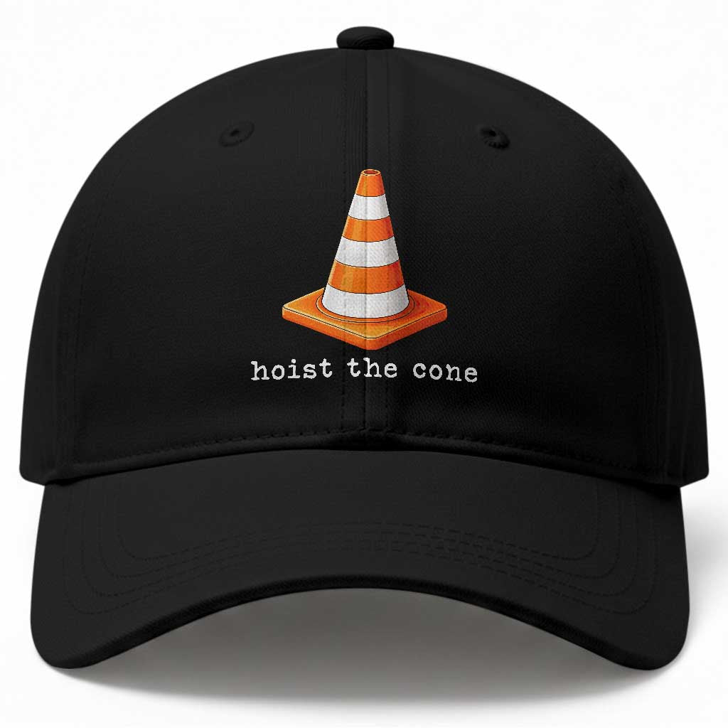 Minimalist Hoist The Cone Typography Baseball Cap Funny Baseball Fan Pride Celebration IYKYK Meme TS02 Print Your Wear