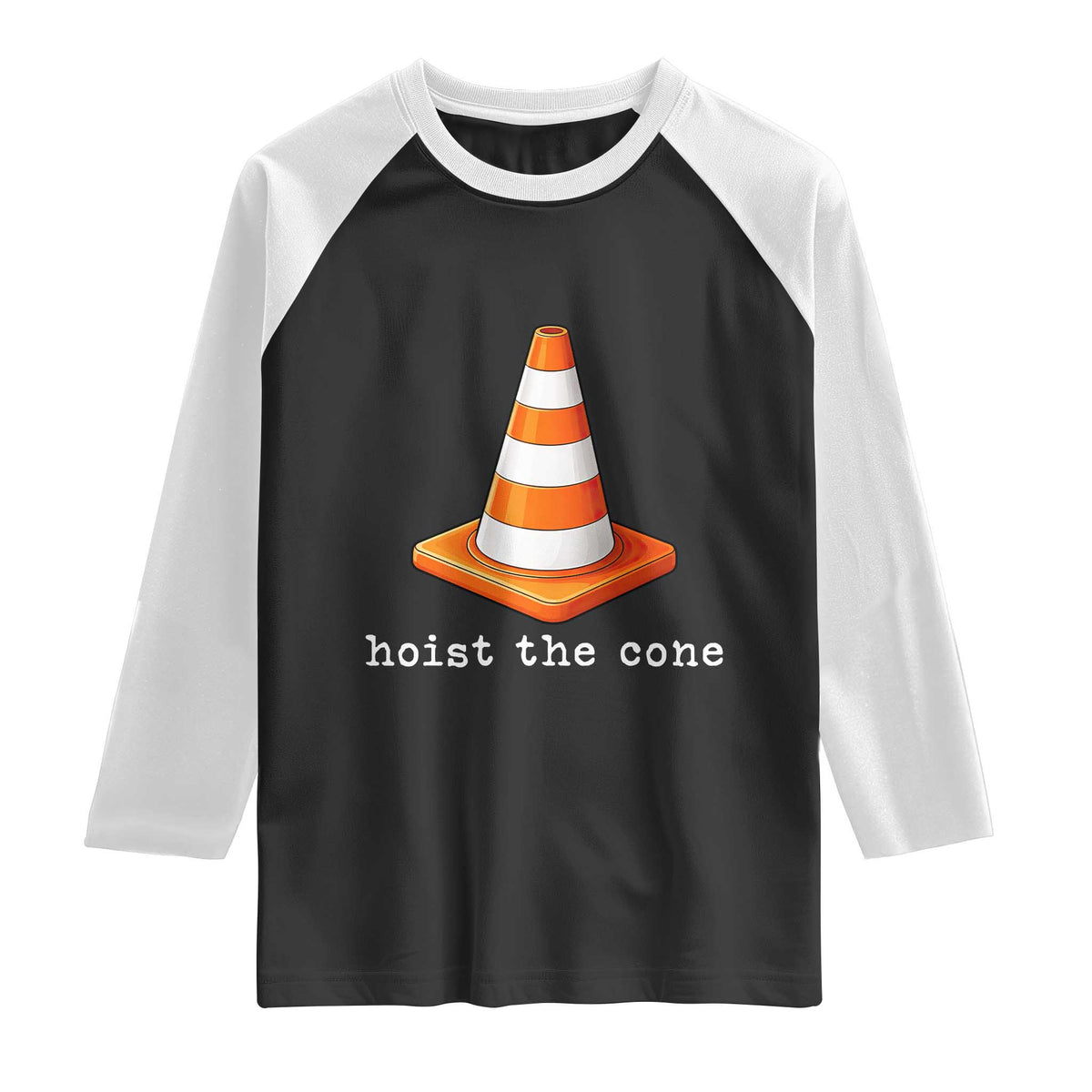 Minimalist Hoist The Cone Typography Raglan Shirt Funny Baseball Fan Pride Celebration IYKYK Meme TS02 Black White Print Your Wear
