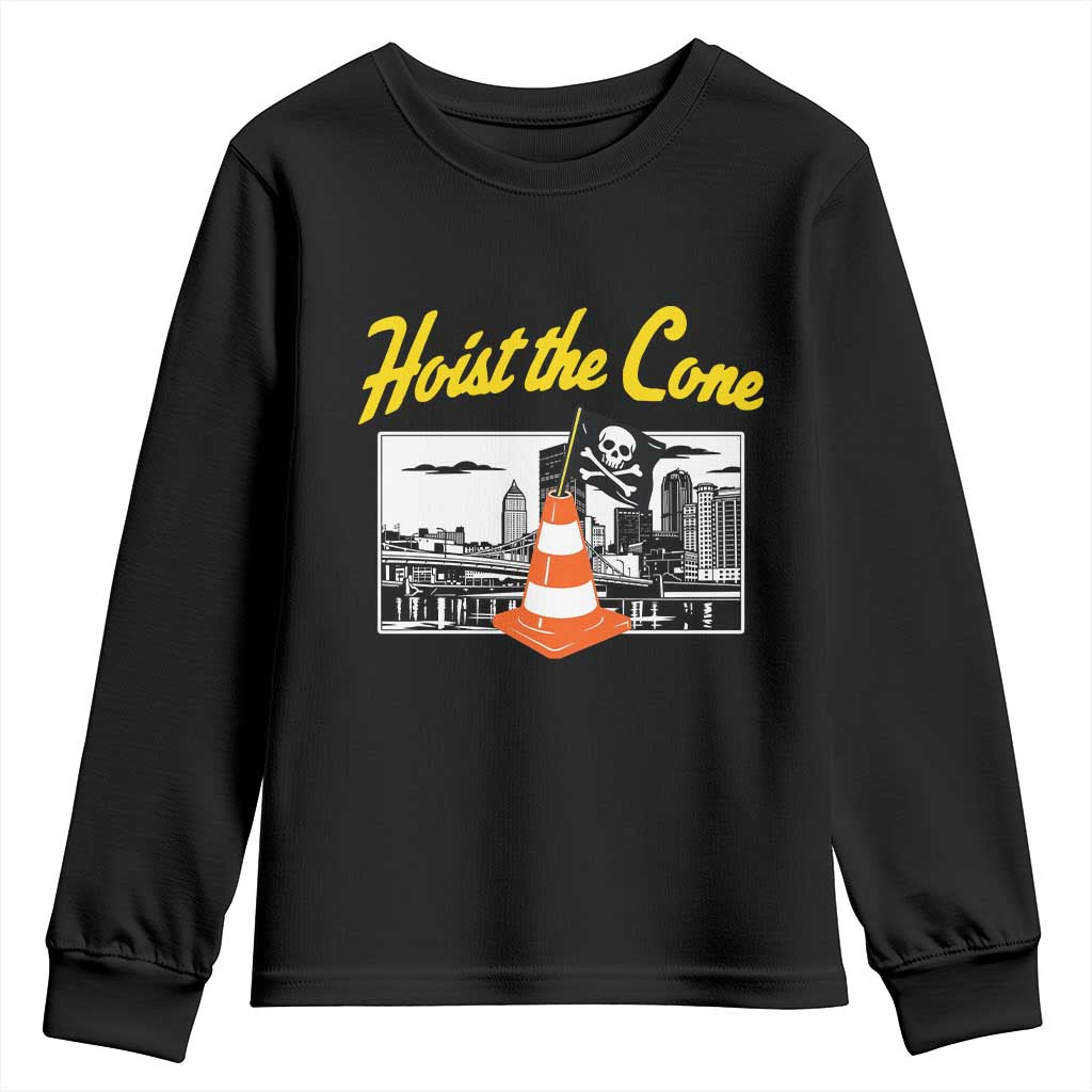 Pittsburgh Skyline Victory Hoist The Cone Meme Youth Sweatshirt Funny Sports Fan Celebration TS02 Black Print Your Wear