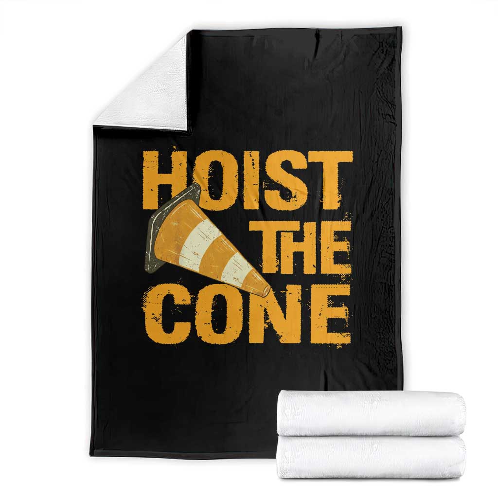Vintage Hoist The Cone Distressed Graphic Throw Blanket Funny Sports Meme Baseball Fan Victory Celebration TS02 Black Print Your Wear
