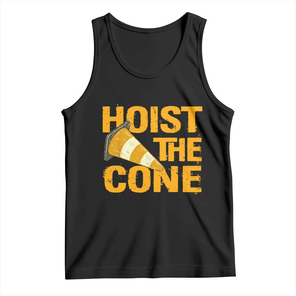 Vintage Hoist The Cone Distressed Graphic Tank Top Funny Sports Meme Baseball Fan Victory Celebration TS02 Black Print Your Wear