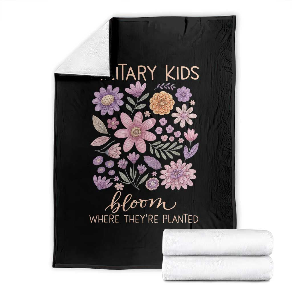 Military Kids Bloom Where They are Planted Throw Blanket Purple Up Month of the Military Child Floral Empowerment TS02 Black Print Your Wear