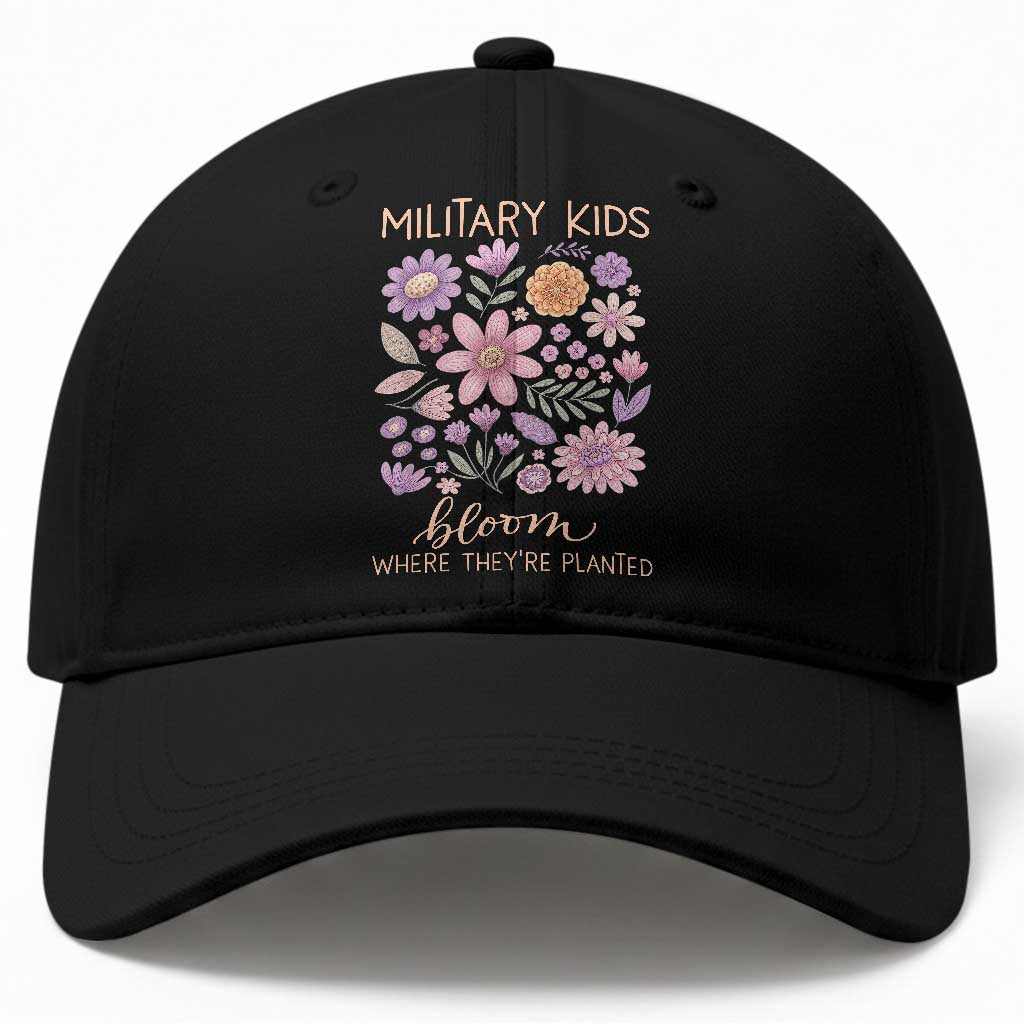 Military Kids Bloom Where They are Planted Baseball Cap Purple Up Month of the Military Child Floral Empowerment TS02 Print Your Wear