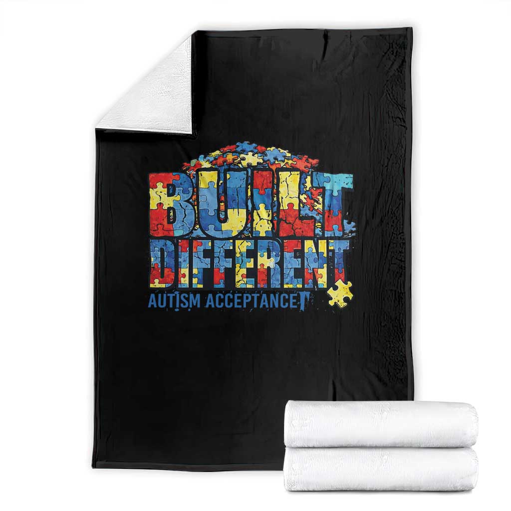 Built Different Autism Acceptance Puzzle Piece Graphic Throw Blanket Inspirational Neurodiversity Support TS02 Black Print Your Wear