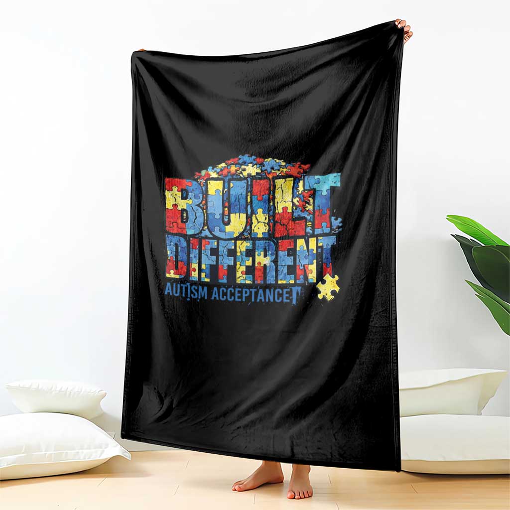 Built Different Autism Acceptance Puzzle Piece Graphic Throw Blanket Inspirational Neurodiversity Support TS02 Print Your Wear