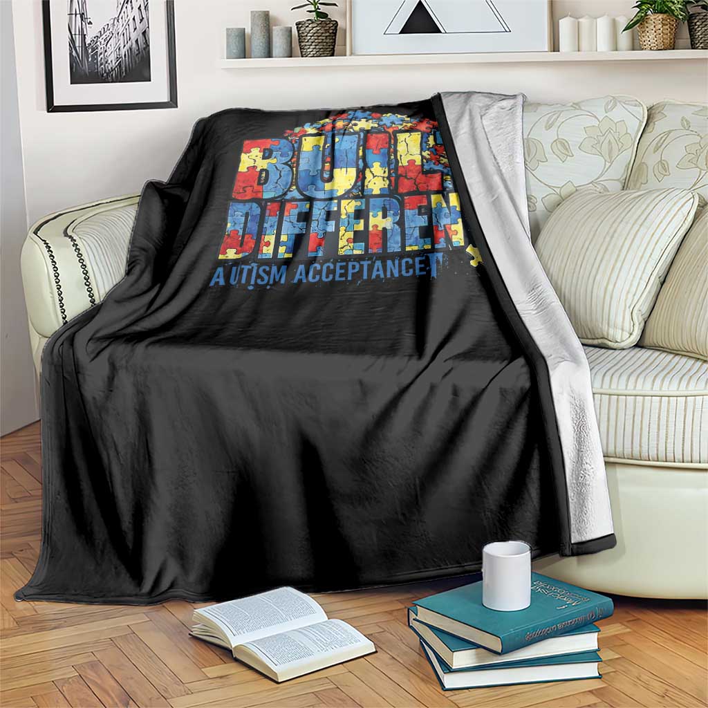 Built Different Autism Acceptance Puzzle Piece Graphic Throw Blanket Inspirational Neurodiversity Support TS02 Print Your Wear