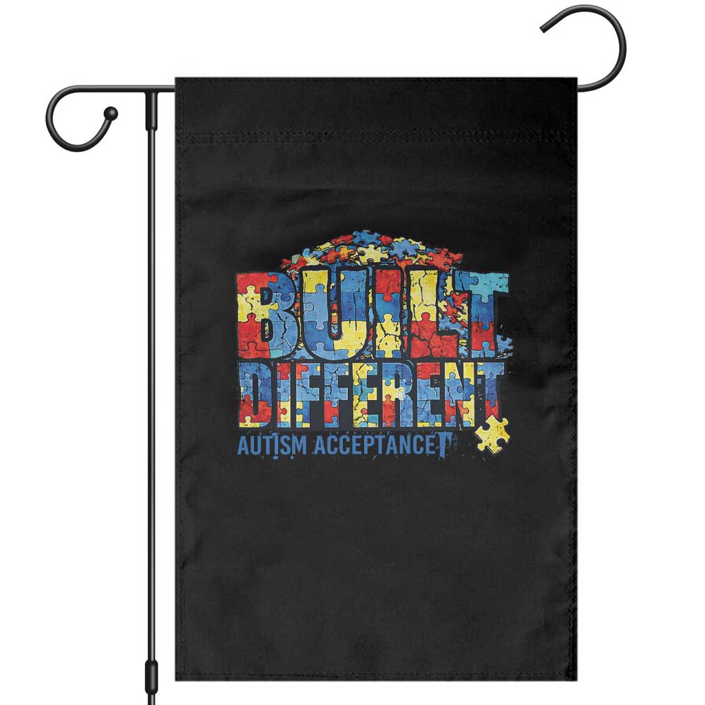 Built Different Autism Acceptance Puzzle Piece Graphic Garden Flag Inspirational Neurodiversity Support TS02 Black Print Your Wear