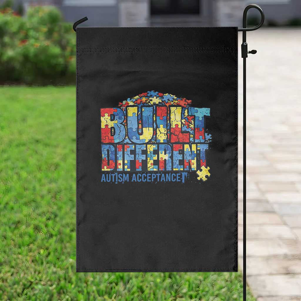 Built Different Autism Acceptance Puzzle Piece Graphic Garden Flag Inspirational Neurodiversity Support TS02 Print Your Wear