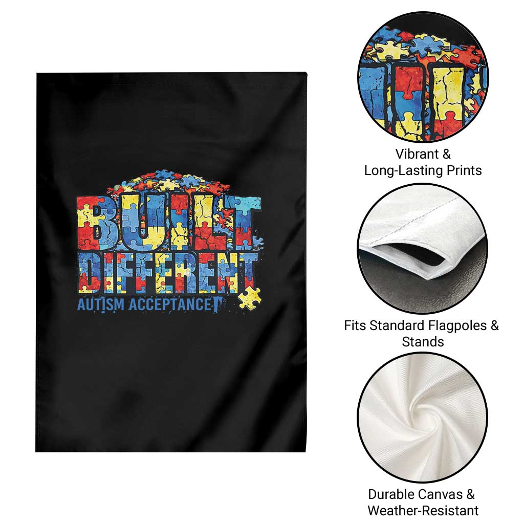 Built Different Autism Acceptance Puzzle Piece Graphic Garden Flag Inspirational Neurodiversity Support TS02 Print Your Wear