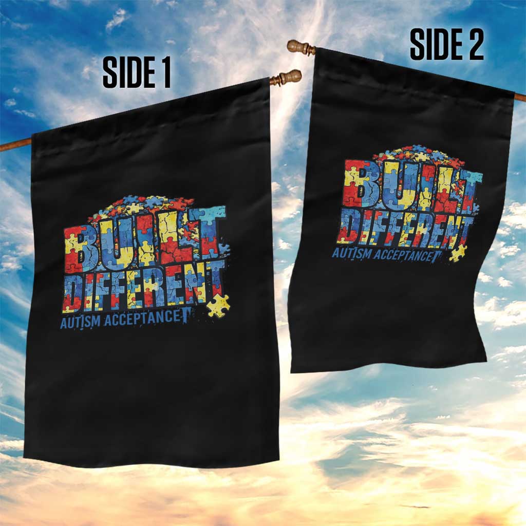 Built Different Autism Acceptance Puzzle Piece Graphic Garden Flag Inspirational Neurodiversity Support TS02 Print Your Wear