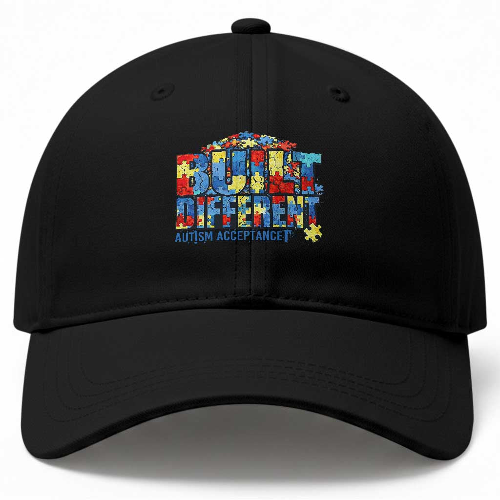 Built Different Autism Acceptance Puzzle Piece Graphic Baseball Cap Inspirational Neurodiversity Support TS02 Print Your Wear