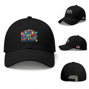 Built Different Autism Acceptance Puzzle Piece Graphic Baseball Cap Inspirational Neurodiversity Support TS02 Baseball Cap Universal Fit Black Print Your Wear