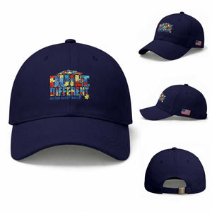 Built Different Autism Acceptance Puzzle Piece Graphic Baseball Cap Inspirational Neurodiversity Support TS02 Baseball Cap Universal Fit Dark Blue Print Your Wear