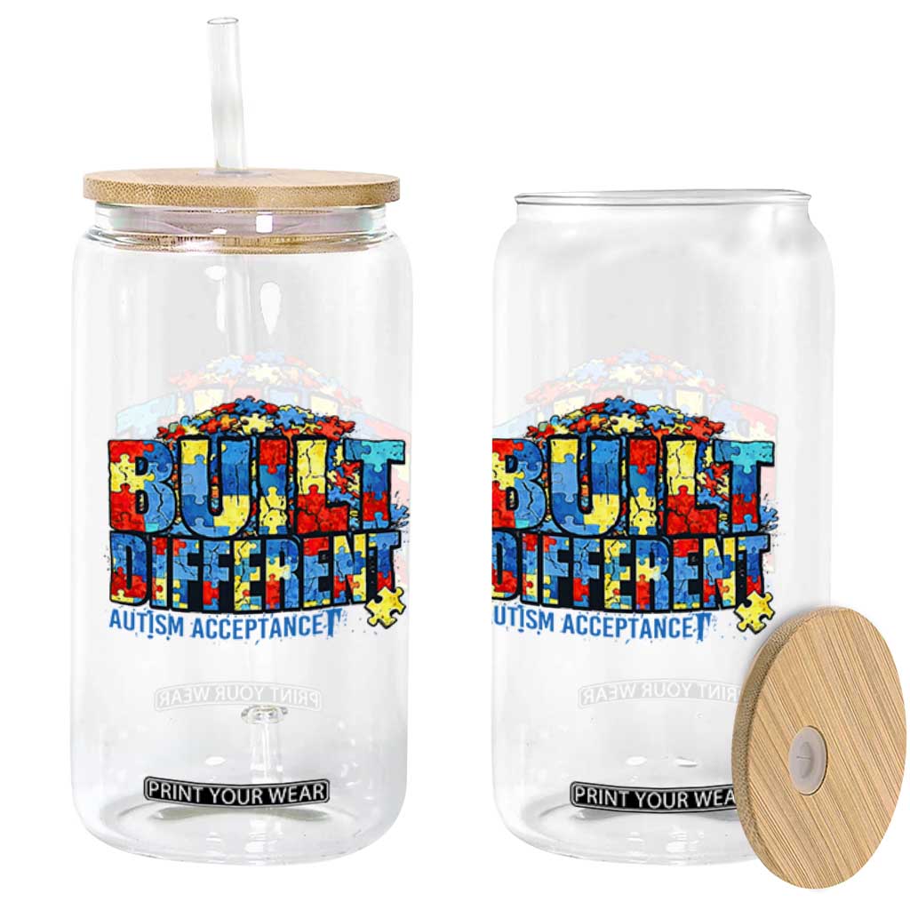 Built Different Autism Acceptance Puzzle Piece Graphic Glass Can Inspirational Neurodiversity Support TS02 Print Your Wear