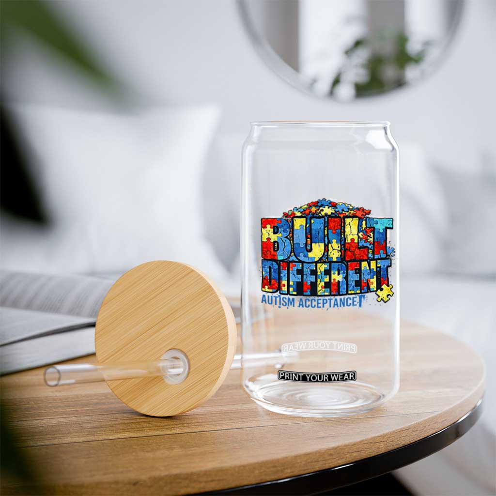 Built Different Autism Acceptance Puzzle Piece Graphic Glass Can Inspirational Neurodiversity Support TS02 Print Your Wear