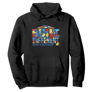 Built Different Autism Acceptance Puzzle Piece Graphic Hoodie Inspirational Neurodiversity Support TS02 Black Print Your Wear