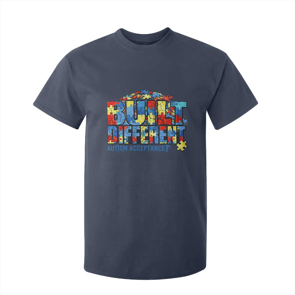 Built Different Autism Acceptance Puzzle Piece Graphic T Shirt For Kid Inspirational Neurodiversity Support TS02 Navy Print Your Wear