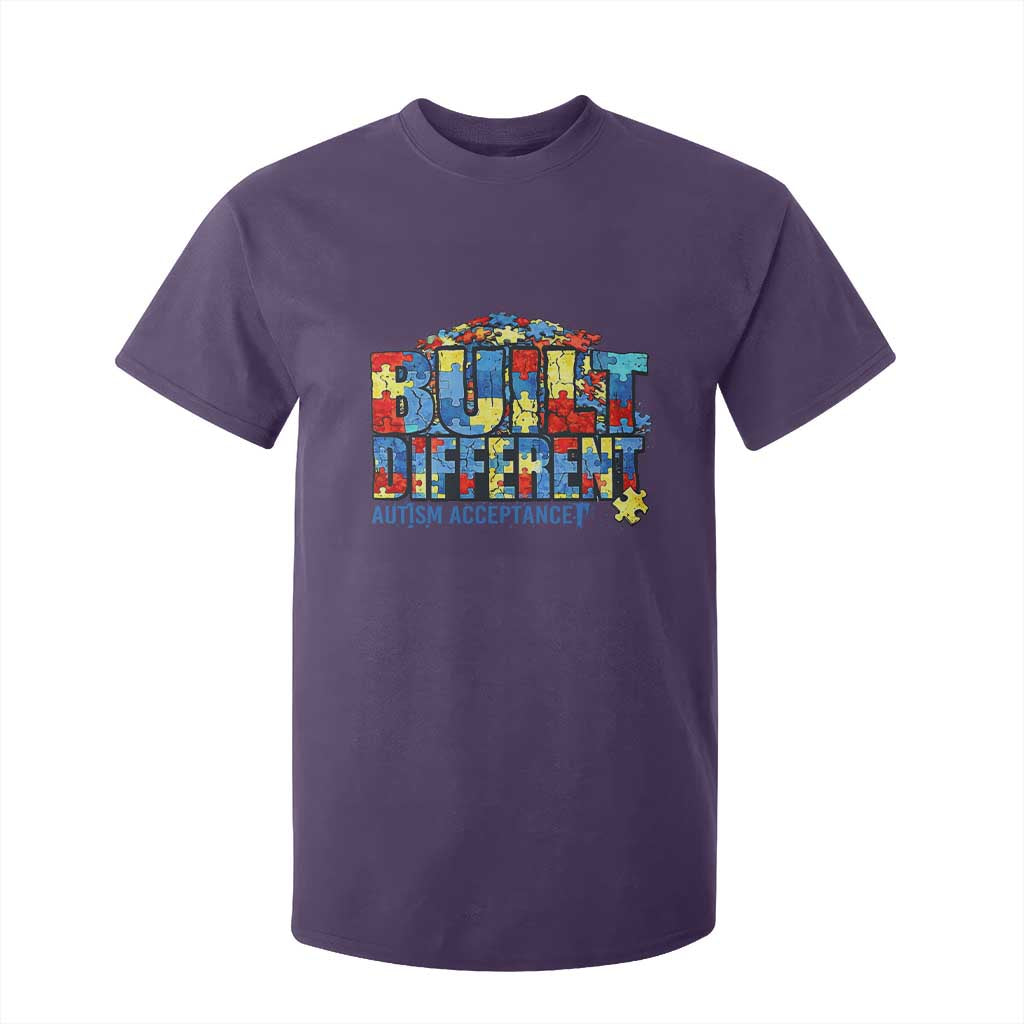 Built Different Autism Acceptance Puzzle Piece Graphic T Shirt For Kid Inspirational Neurodiversity Support TS02 Purple Print Your Wear