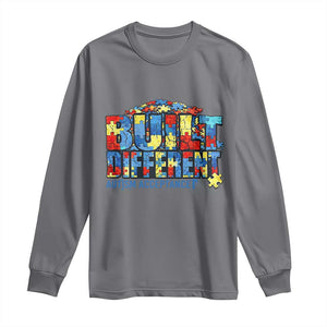 Built Different Autism Acceptance Puzzle Piece Graphic Long Sleeve Shirt Inspirational Neurodiversity Support TS02 Charcoal Print Your Wear
