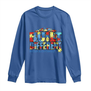 Built Different Autism Acceptance Puzzle Piece Graphic Long Sleeve Shirt Inspirational Neurodiversity Support TS02 Royal Blue Print Your Wear