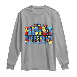 Built Different Autism Acceptance Puzzle Piece Graphic Long Sleeve Shirt Inspirational Neurodiversity Support TS02 Sport Gray Print Your Wear